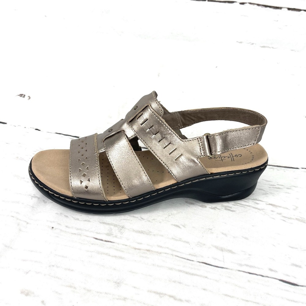 Clarks Shoes Women's 11M Gold Slingback Sandals Lexi Qwin Leather NEW